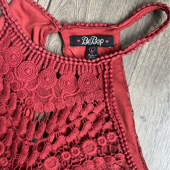 Free People Style Red Lace Halter Mini Dress Crochet Boho A Line Large - Picture 8 of 14